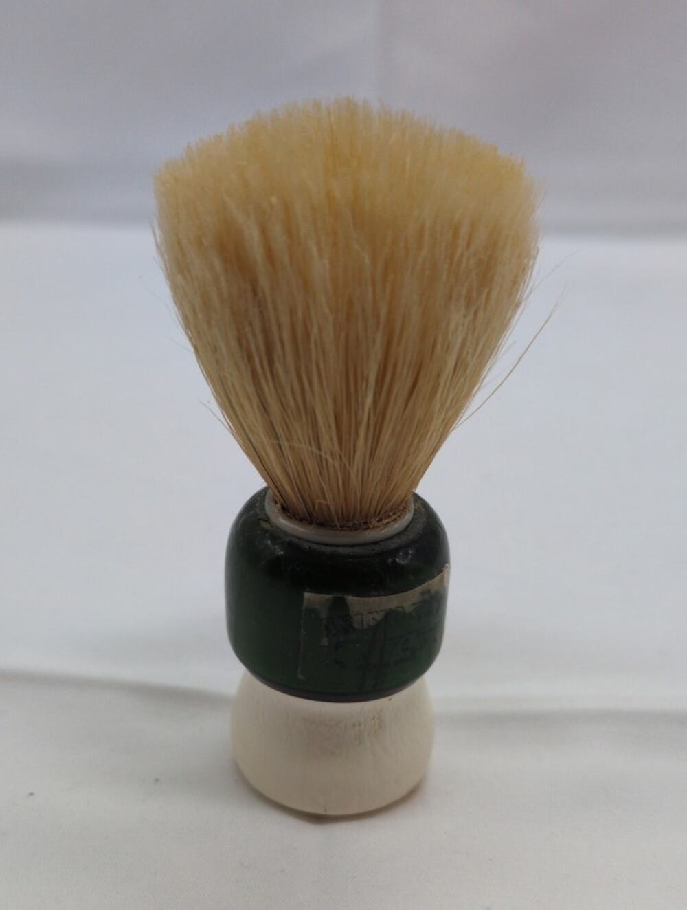 AristoCrat Shaving Brush Pure Bristle Green White 3.75" USA Barber Grooming Vtg